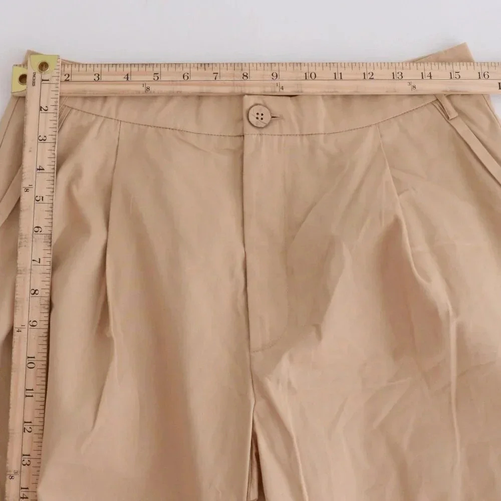 Free People Beige 100% Cotton Balloon  Palazzo Baggy Pleated Crop Pants 6 - Picture 5 of 12